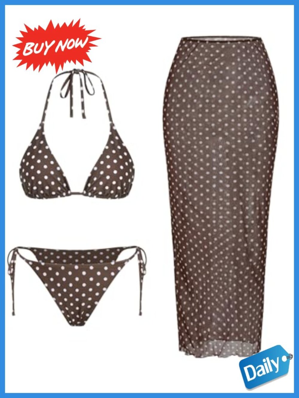 Women's 3 Piece Bikini Set with Cover Up Skirt Triangle Halter Cheeky Polyester